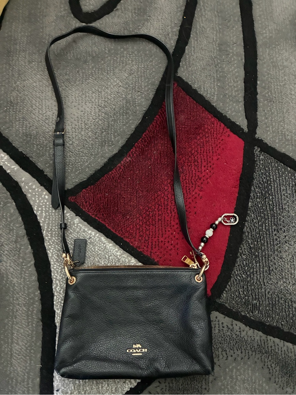 Coach Black Pebbled Leather Crossbody with Gold Accents